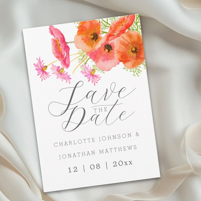 Moderne Boho-Chic-Wasserfarben-Hochzeit mit floral Save The Date (Modern boho chic vibrant wildflower floral watercolor wedding save the date invitation)