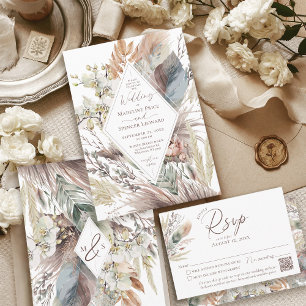 Moderne Boho Chic Watercolor Pampas Floral Wedding Einladung