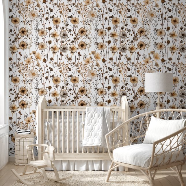 Moderne Boho Chic Wildblume Getrocknete Vintage Bl Tapete (Kinder)