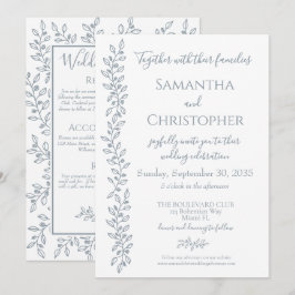 Moderne Boho Dusty Blue Botanical Minimal Wedding Einladung