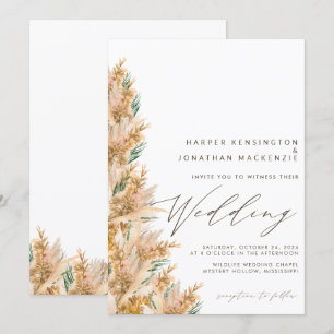 Moderne Boho Elegante Pampasgras-Hochzeit Einladung