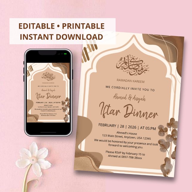 Moderne Boho-Erdfarbene Islamische Arch Iftar-Einl Einladung (Von Creator hochgeladen)