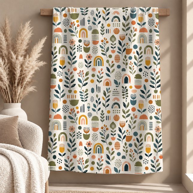 Moderne Boho-Erdfarbene Regenbogen-Blumen-Decke Fleecedecke (Modern Boho Earth Tone Rainbow Flower Blanket)