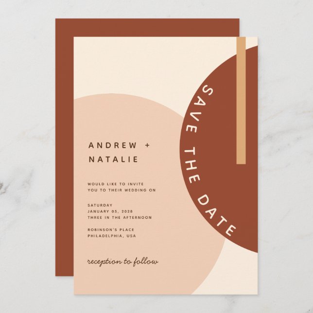 Moderne Boho erdgetönte Abstrakte Circles Wedding  Save The Date (Vorne/Hinten)