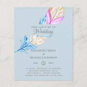 Moderne Boho Feather farbenfrohe Hochzeit einladen