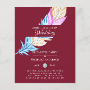 Moderne Boho Feather farbenfrohe Hochzeit einladen
