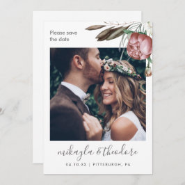 Moderne Boho Floral Foto Hochzeit Save The Date