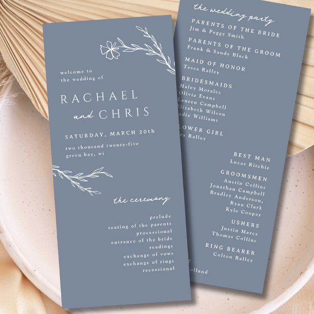 Moderne Boho Floral Kontur in Dusty Steel Blue (Von Creator hochgeladen)