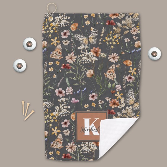 Moderne Boho-Floral-Monogramm-Name Golfhandtuch (Von Creator hochgeladen)