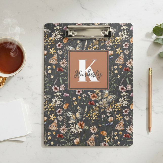 Moderne Boho-Floral-Monogramm-Name Klemmbrett (Von Creator hochgeladen)