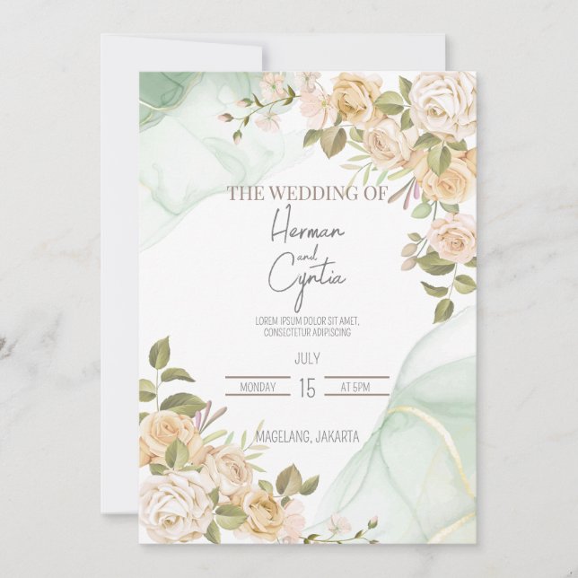 Moderne Boho Floral Wedding Einladung (Vorderseite)