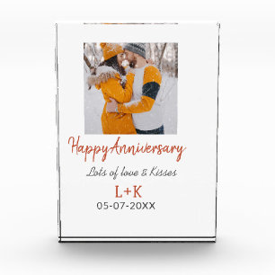 Moderne Boho frohes Jubiläum Name Datum Orange Fotoblock