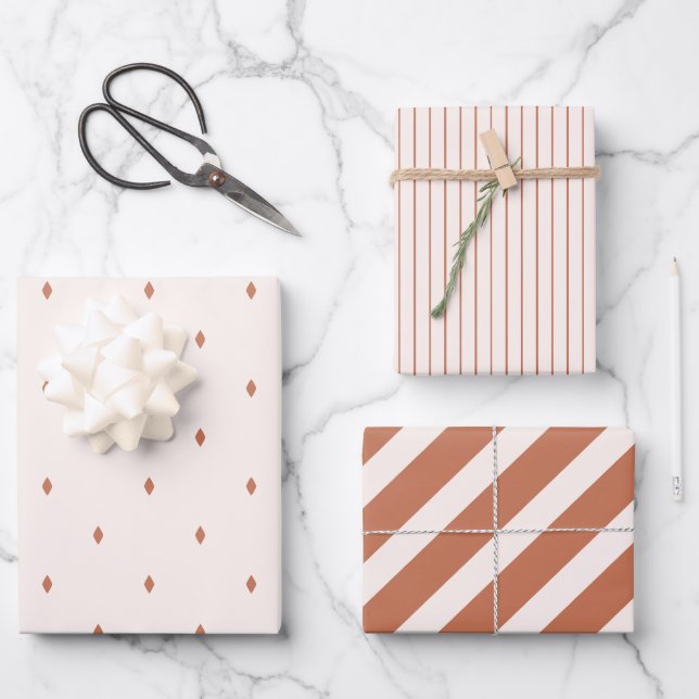 Moderne Boho-Geschenkpapier 3er-Pack Rust Neutral  Geschenkpapier Set (Vorderseite)