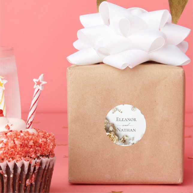 Moderne Boho Golden Rose Frühjahrssonne Runder Aufkleber (Party)