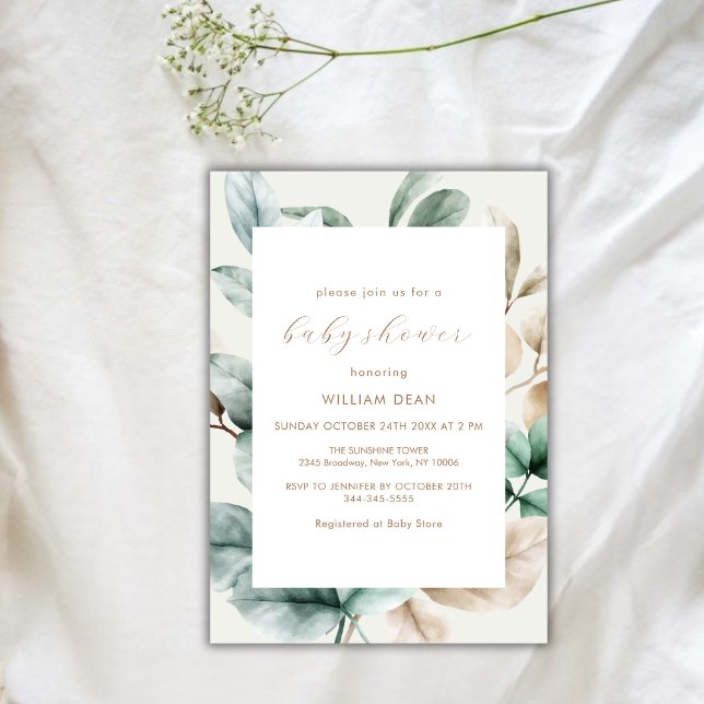 Moderne Boho Greenerenery Blätter Kinderdusche Einladung (Modern Boho Greenery Leaves Baby Shower Invitation)