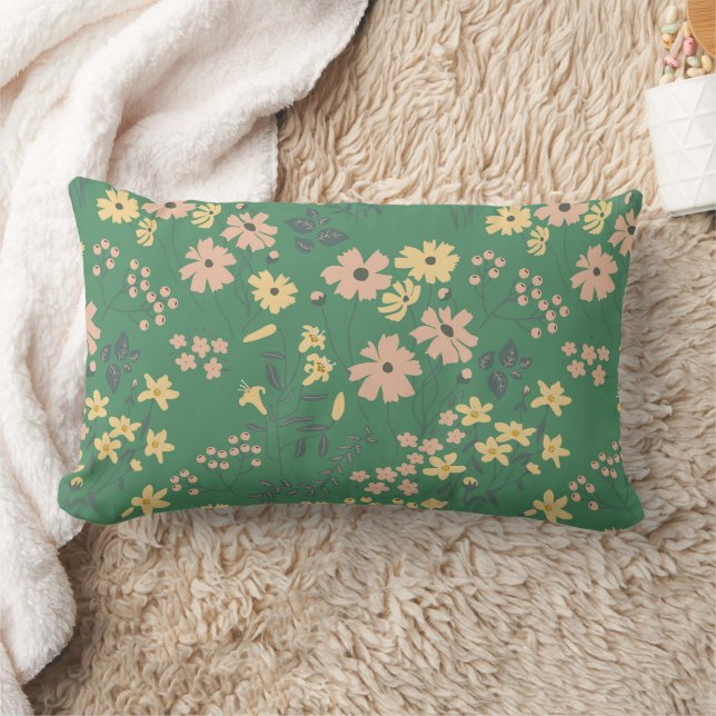 Moderne Boho-Grün-Blumenmuster Lendenkissen (Decke)