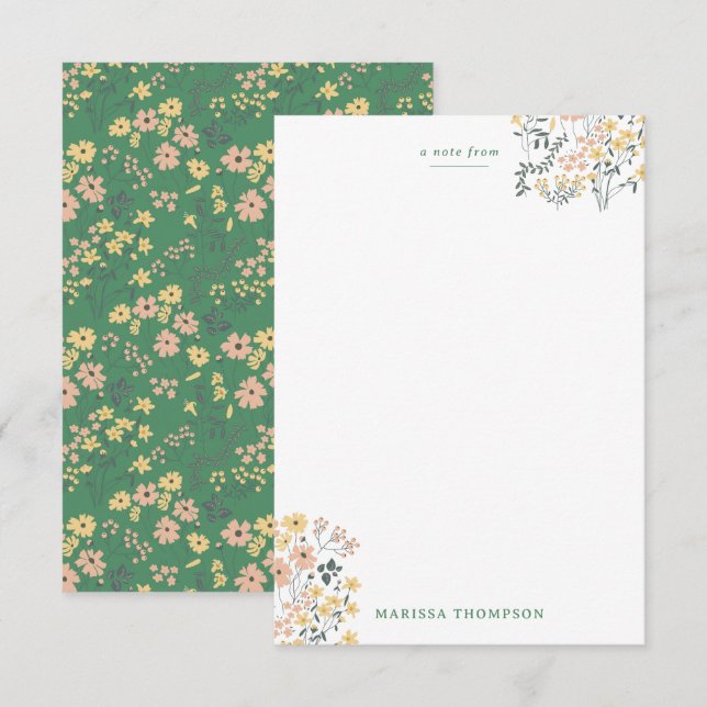 Moderne Boho-Grün-Blumenmuster Mitteilungskarte (Vorne/Hinten)