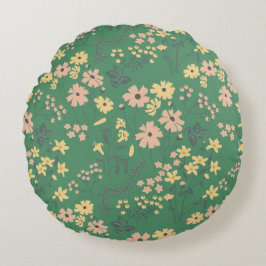 Moderne Boho-Grün-Blumenmuster Rundes Kissen