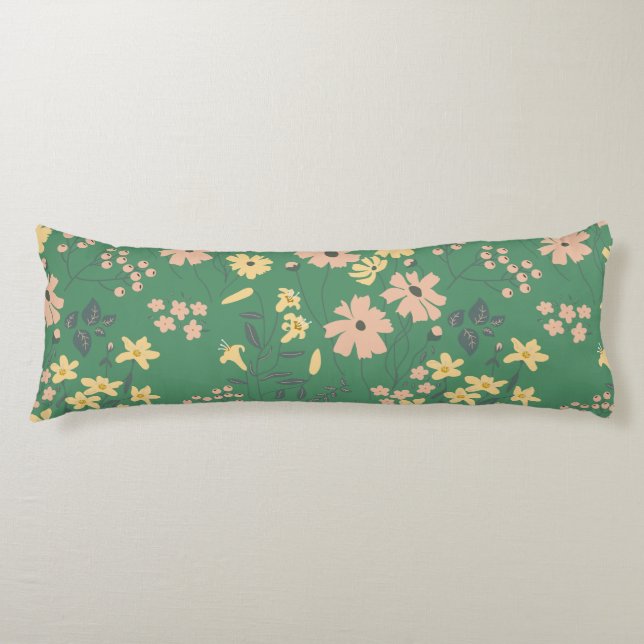 Moderne Boho-Grün-Blumenmuster Seitenschläferkissen (Vorderseite)