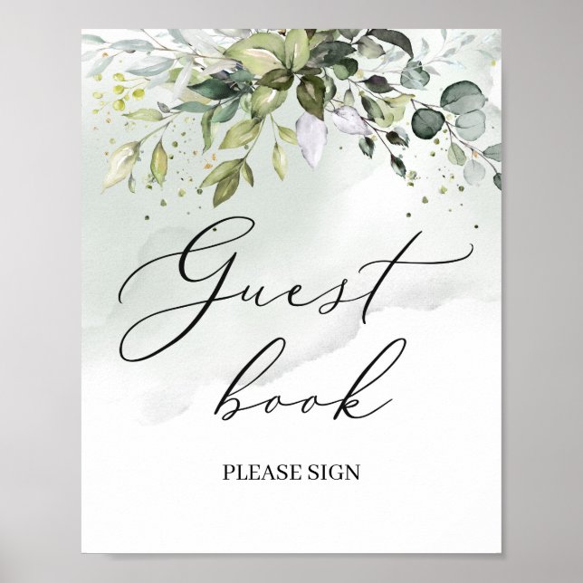 Moderne Boho-Grün-Eukalyptus-Gästebuch-Schild Poster (Vorne)