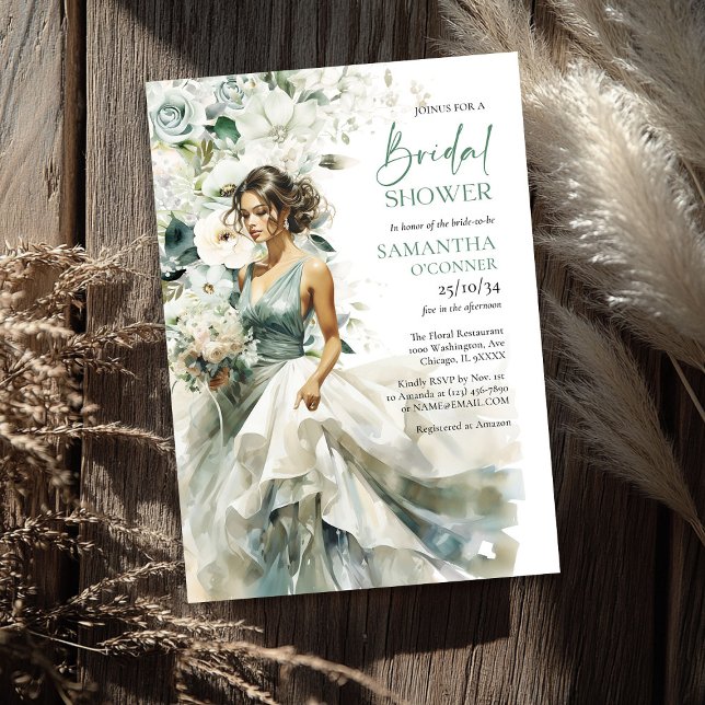 Moderne boho grüne Eukalyptus-weiße Blume Einladung (Modern boho greenery eucalyptus white flowers bridal shower invitation)