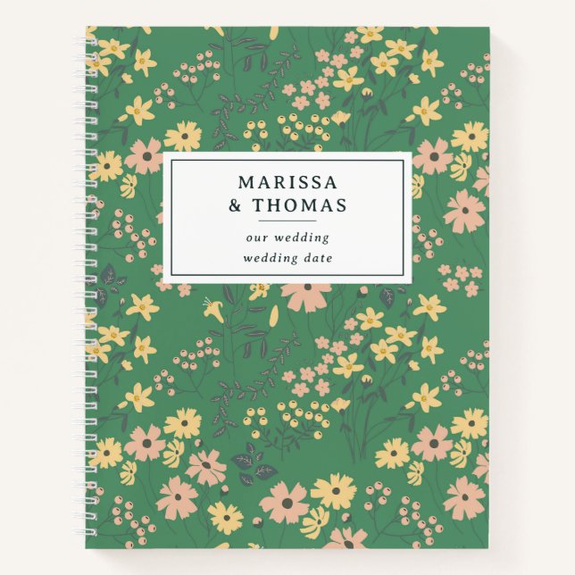 Moderne Boho-Grüne Hochzeitsblumen Notizbuch (Vorderseite)
