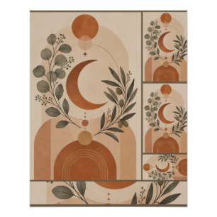 Moderne Boho-Halbmond & Olivenzweig Poster