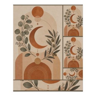 Moderne Boho-Halbmond & Olivenzweig Poster