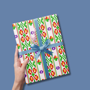 Moderne Boho-Kreuzstich nahtloses Volk Muster Geschenkpapier