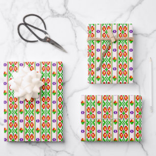 Moderne Boho-Kreuzstich nahtloses Volk Muster Geschenkpapier Set