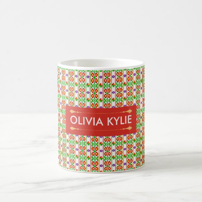 Moderne Boho-Kreuzstich nahtloses Volk Muster  Kaffeetasse (Mittel)