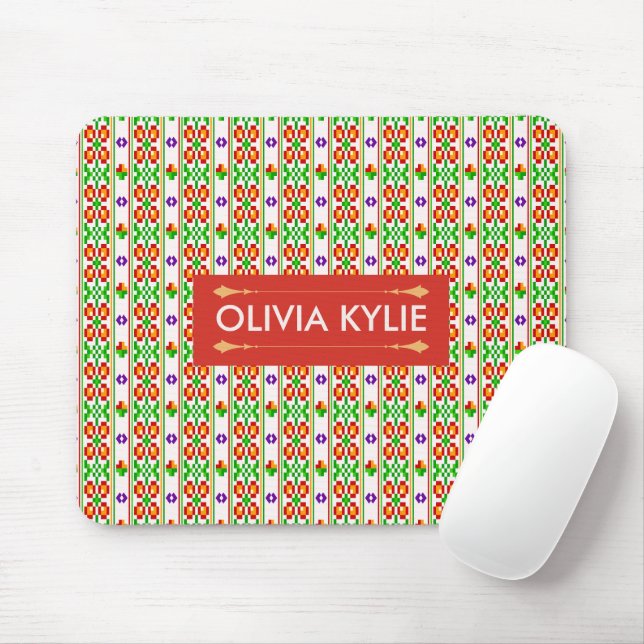 Moderne Boho-Kreuzstich nahtloses Volk Muster  Mousepad (Mit Mouse)