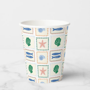 Moderne Boho-Küsten-Pastell-Muschel-Muster Pappbecher