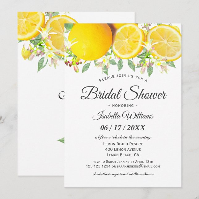 Moderne Boho Lemon Summer Bridal Dusche Einladung (Vorne/Hinten)