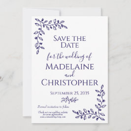 Moderne Boho Navy Blauer Botanischer Foto Hochzeit Save The Date