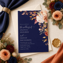 Moderne Boho Navy Blue Burnt Orange Floral Wedding