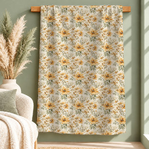 Moderne Boho-Ocker-Staubgrüne Blumen-Decke Sherpadecke