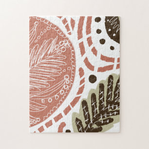 Moderne Boho Organische Kritzeleien Braun Puzzle