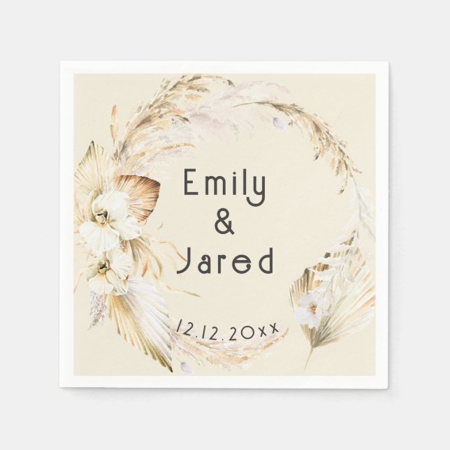 Moderne Boho Palm Orchids Hochzeit Serviette (Vorderseite)