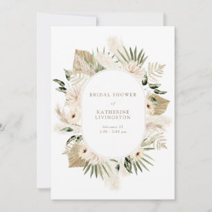 Moderne Boho Pampas Weiß & Gold Text Brautparty Einladung