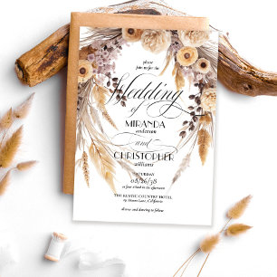 Moderne Boho-Pampasgras-Kranz Rustikale Hochzeit Einladung