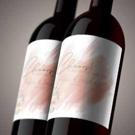 Moderne Boho Pink Elegante Blumenhochzeit Weinetikett