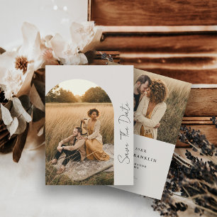 Moderne Boho-Rahmen-Hochzeit Neutrale Foto Save The Date