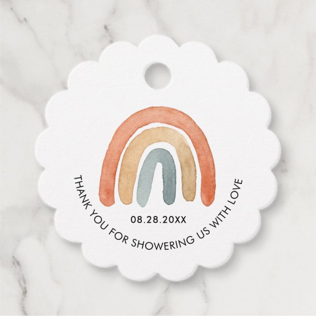 Moderne Boho Rainbow Baby Dusche Geschenkanhänger (Vorderseite)