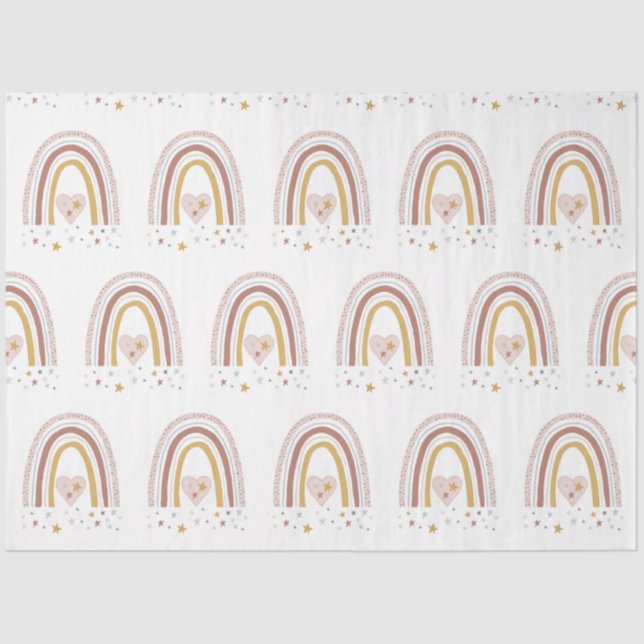 Moderne BOHO Rainbow Stars Dusty Pink Mustard Girl Seidenpapier (Vorderseite)