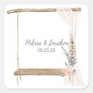 Moderne Boho Rosa Elegante Florale Hochzeit Quadratischer Aufkleber