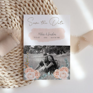 Moderne Boho Rosa Florale Abbildung Save-The-Date- Save The Date