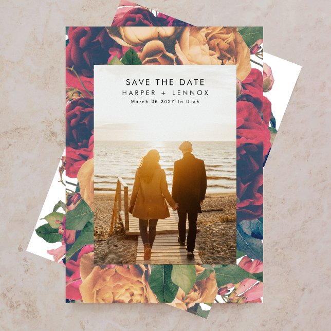 Moderne Boho Rose Bearbeitbares Foto Save the Date (Von Creator hochgeladen)