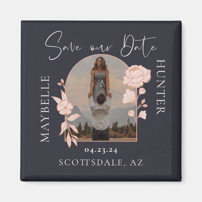 Moderne Boho Rose Foto Arch Navy Magnet (Vorne)