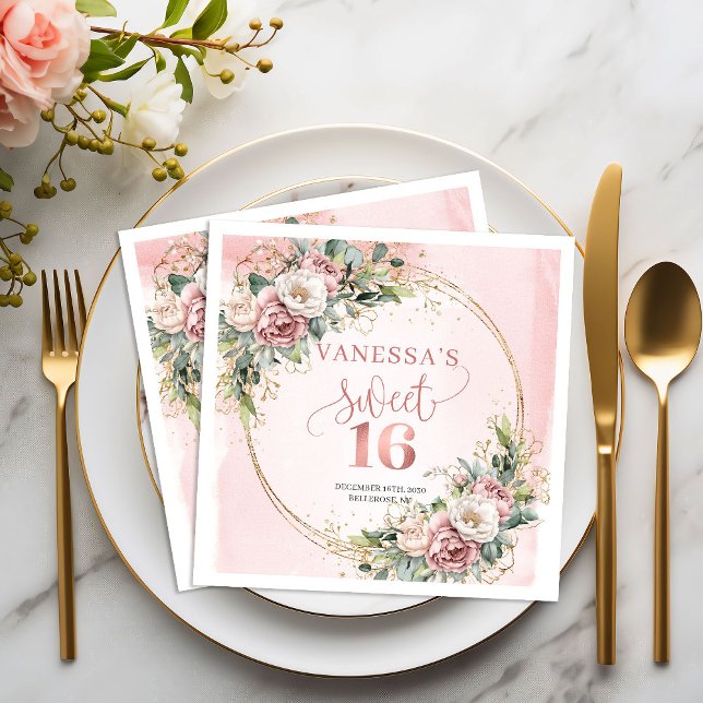 Moderne Boho-Rosé-Grünpflanzen-Sweet-16-Servietten Serviette (Modern Boho Blush Pink Greenery Sweet Sixteen Napkins)